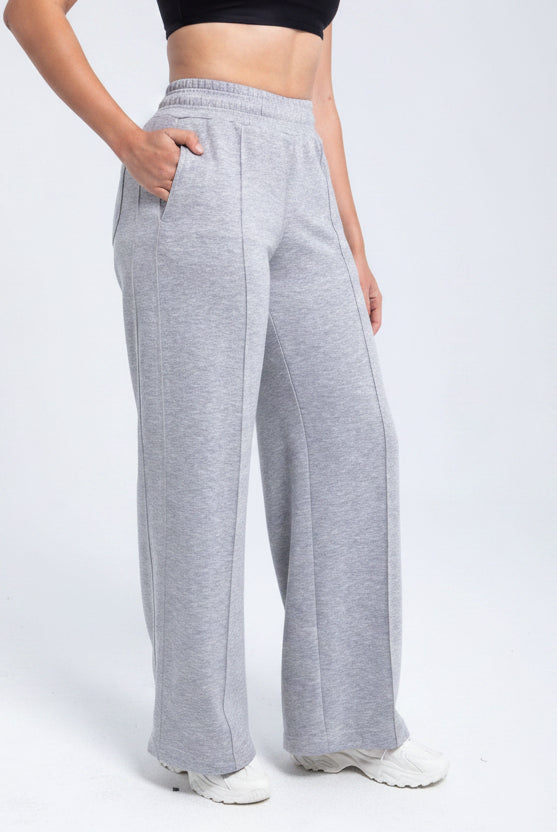 Essential Gray Structured Wide-Leg Fleece Pant | Polished Comfort