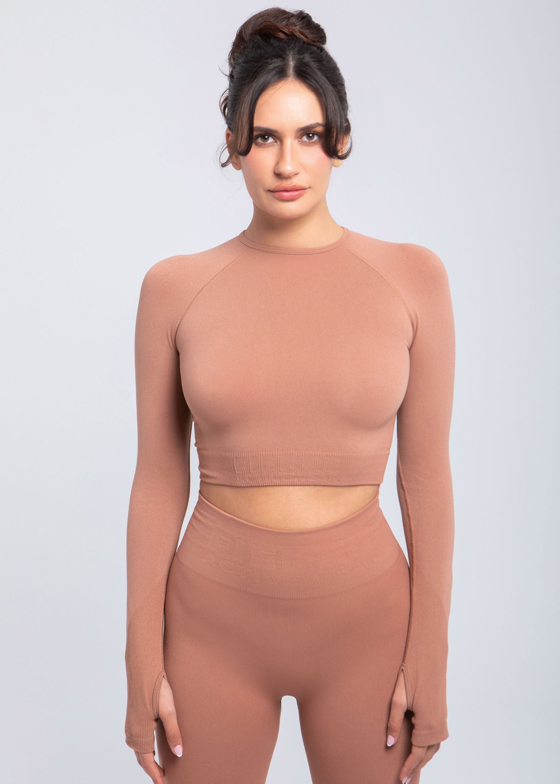 Second Skin Long Sleeve Crop Top – Desert Mocha