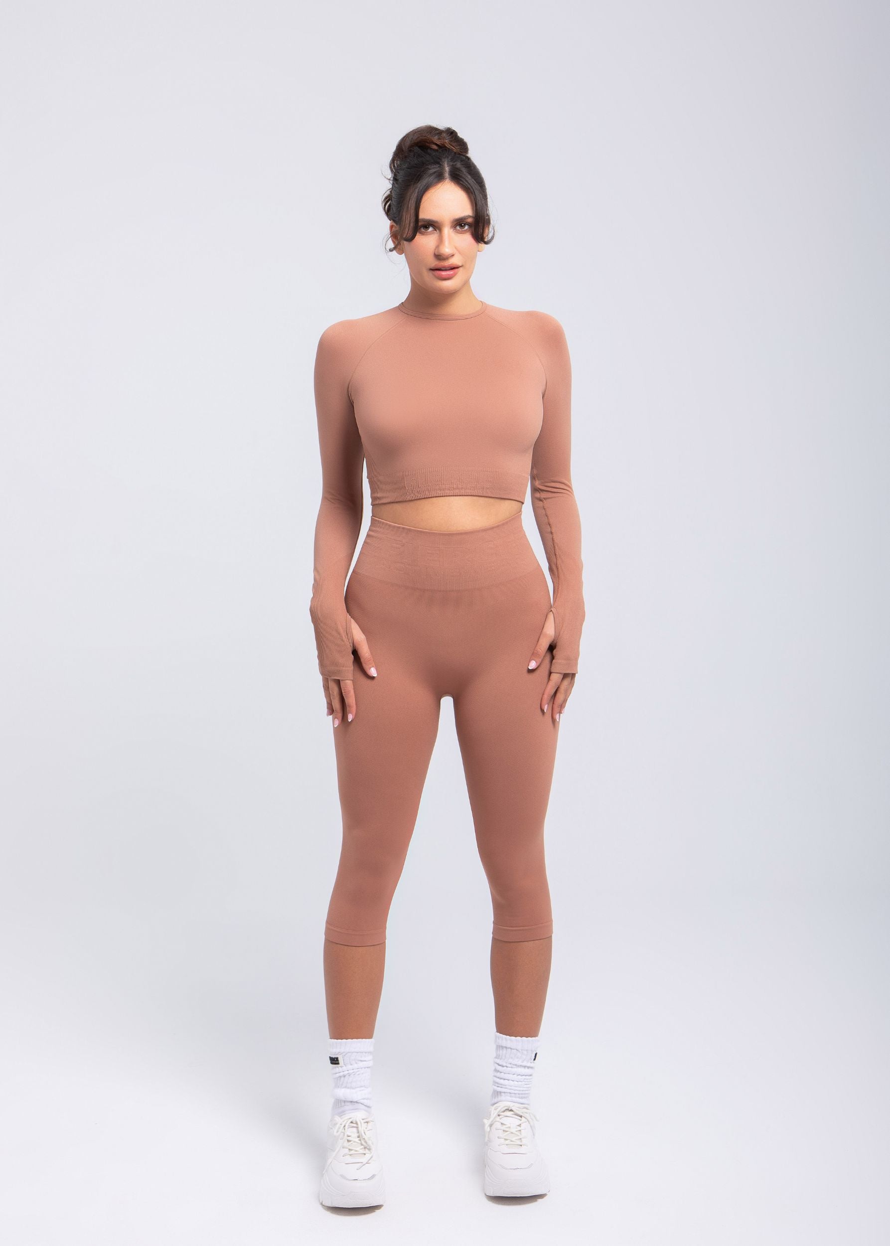 Second Skin Long Sleeve Crop Top – Desert Mocha