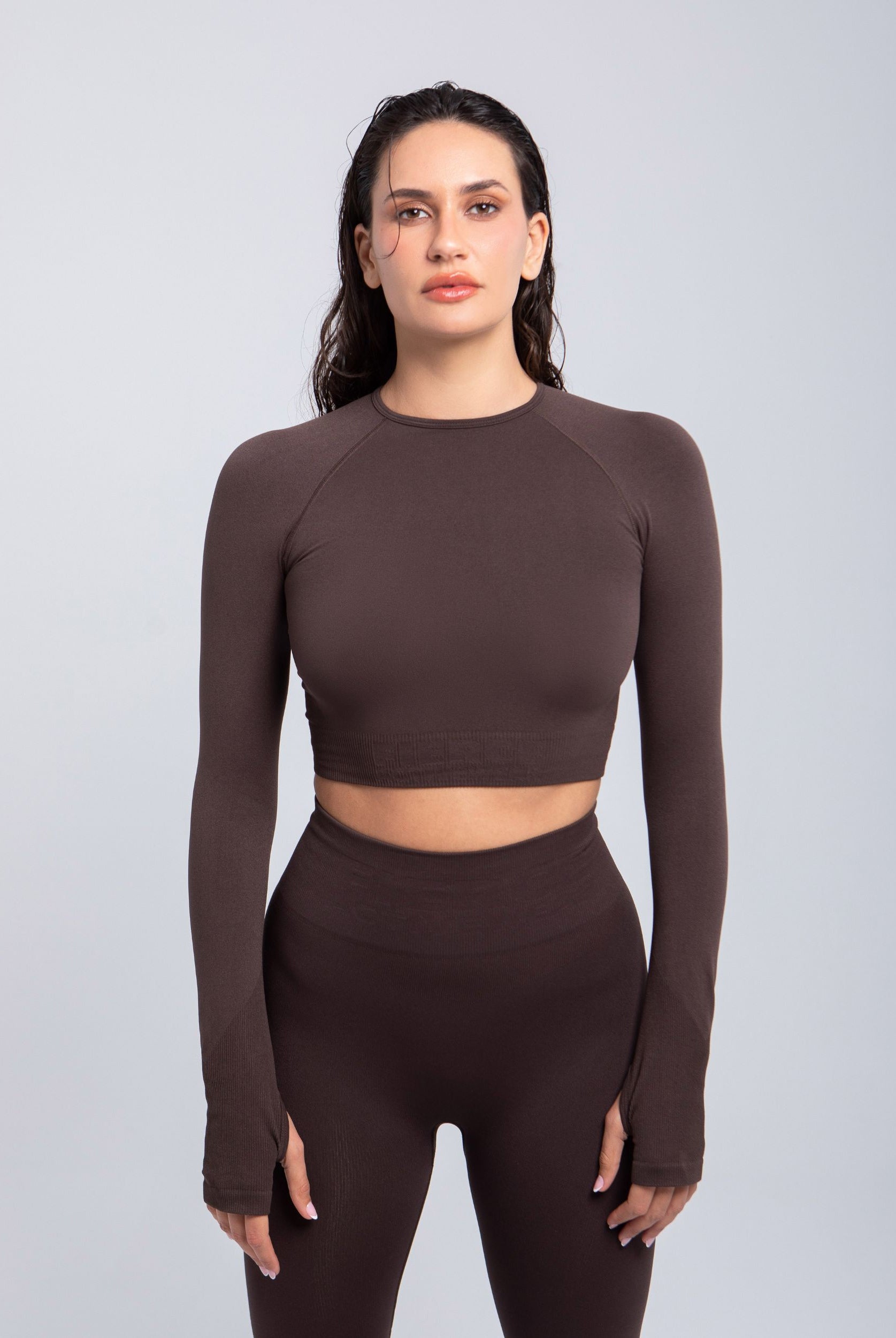 Second Skin Long Sleeve Crop Top – Espresso