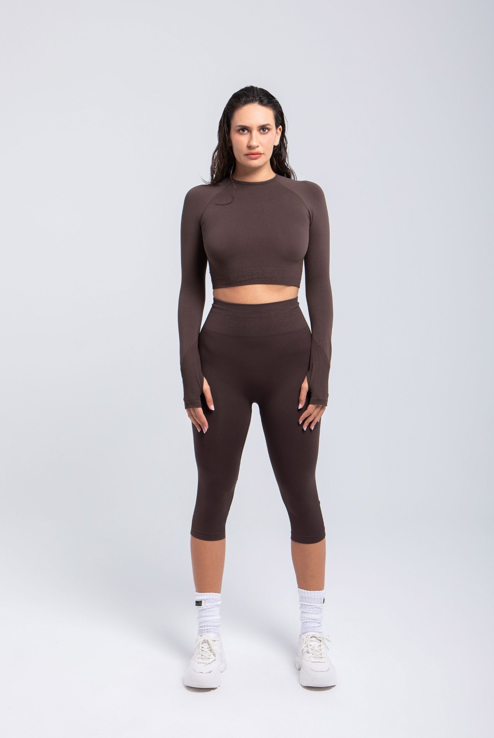 Second Skin Long Sleeve Crop Top – Espresso