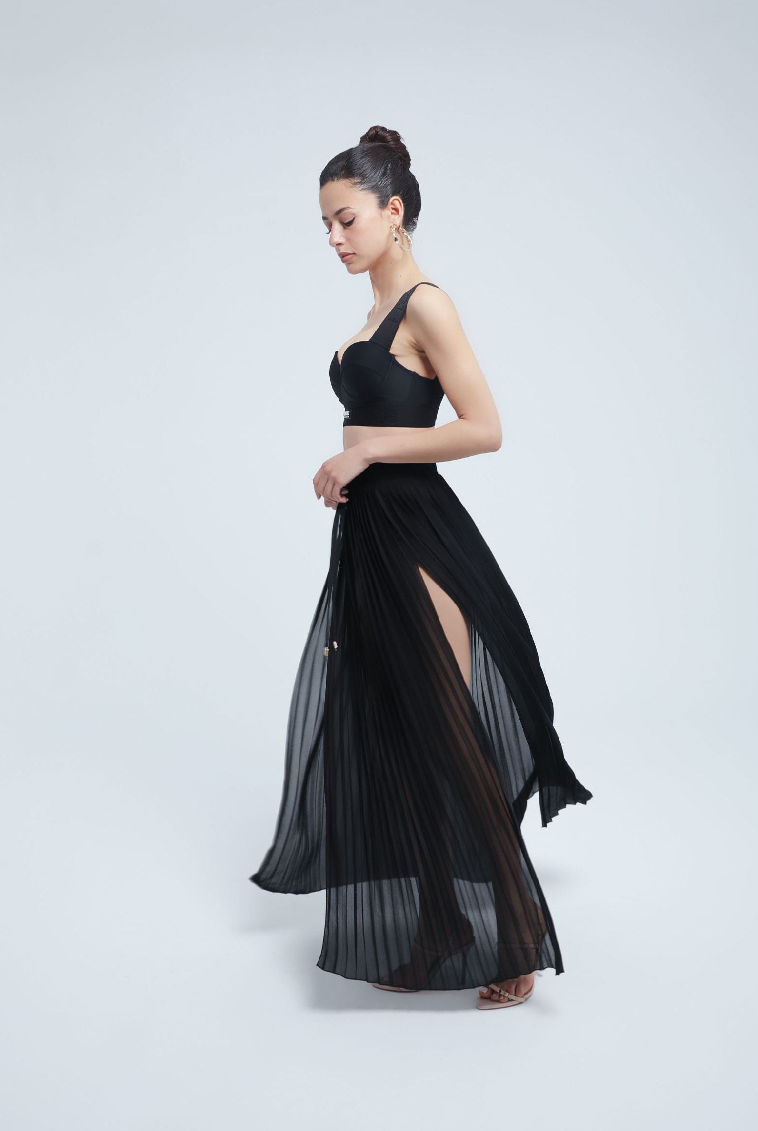 Sheer maxi skirt with lightweight muslin fabric and double side slits