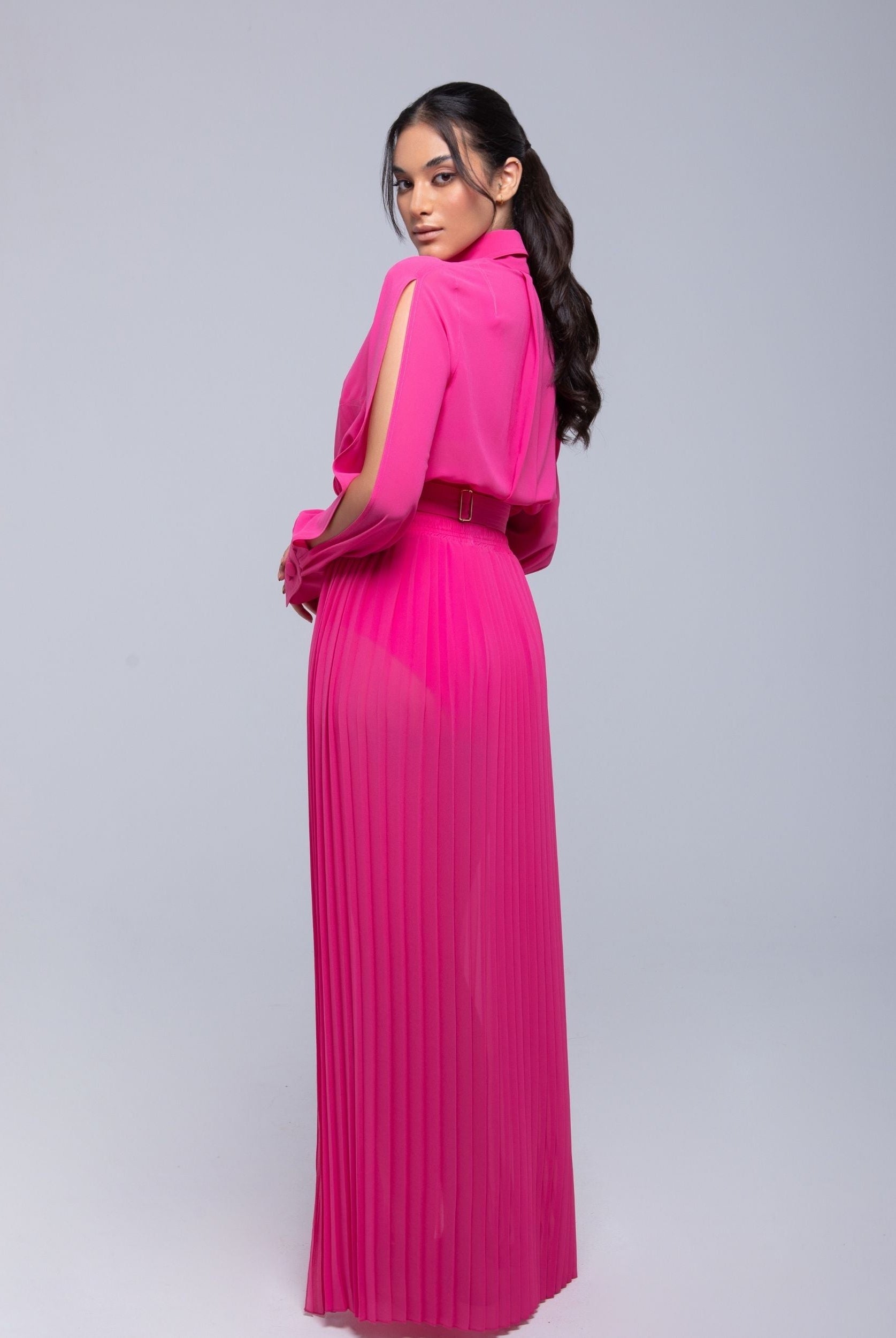 Sheer maxi skirt with lightweight muslin fabric and double side slits
