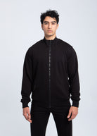 Men’s essential full-zip structured sweatshirt front view in black