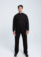 Full-body look of men’s full-zip structured sweatshirt in black