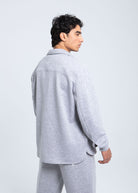 Side profile of structured fleece overshirt for men