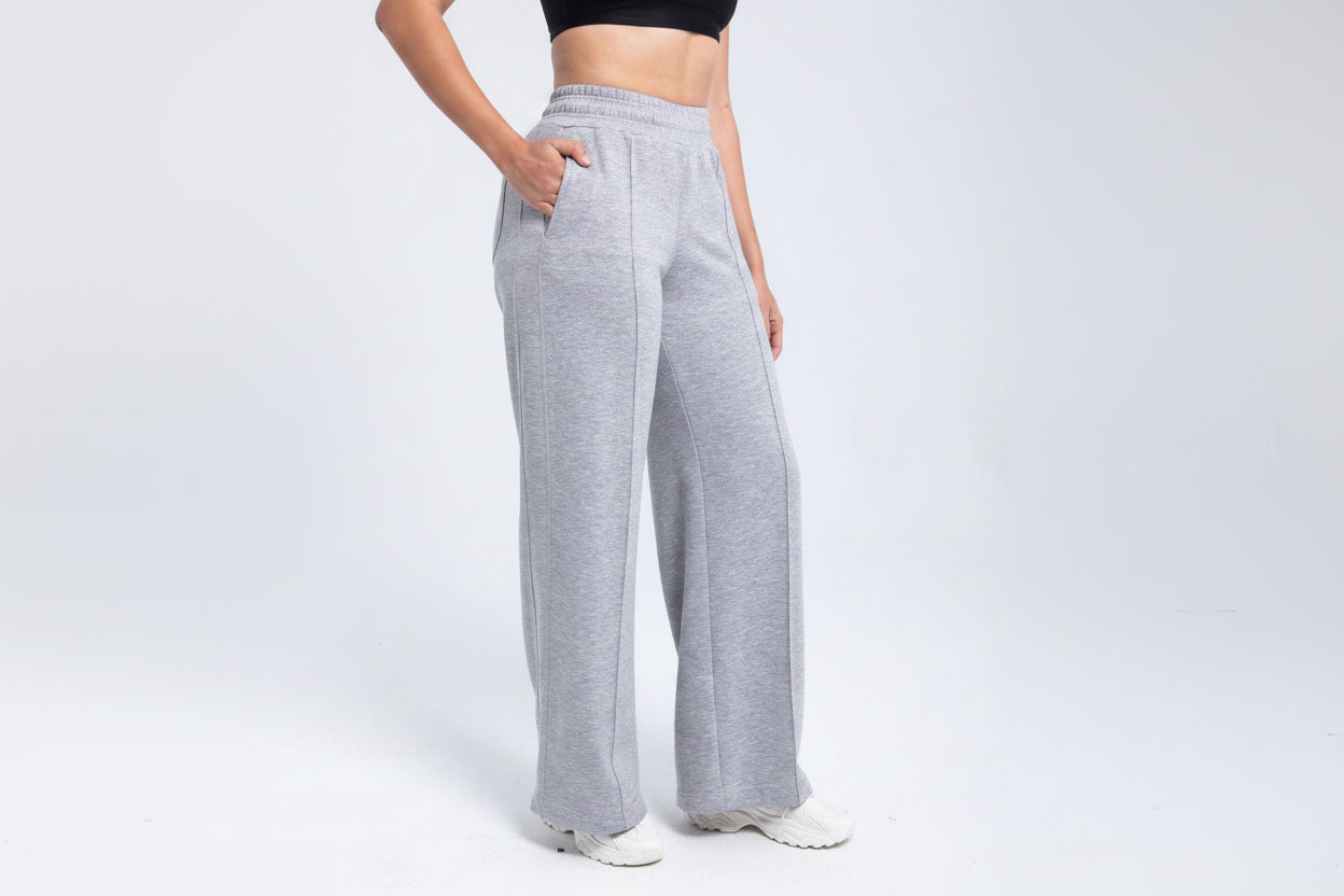 Essential Gray Structured Wide-Leg Fleece Pant | Polished Comfort