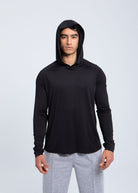 Men’s active hooded performance shirt front view in graphite black