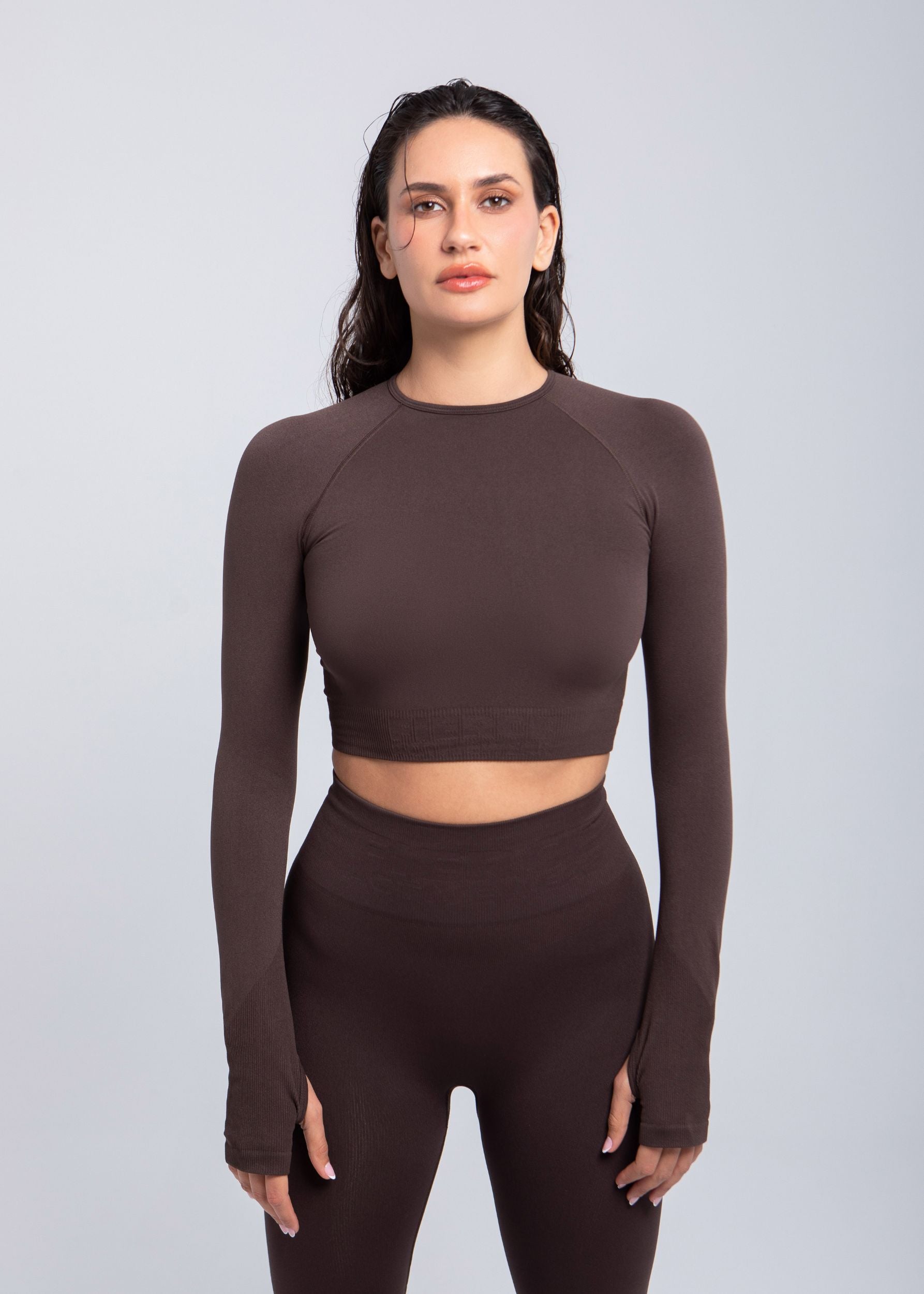 Second Skin Long Sleeve Crop Top – Espresso