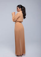 Sheer Jacket with button front, sleeve slits, and gold-accented belt